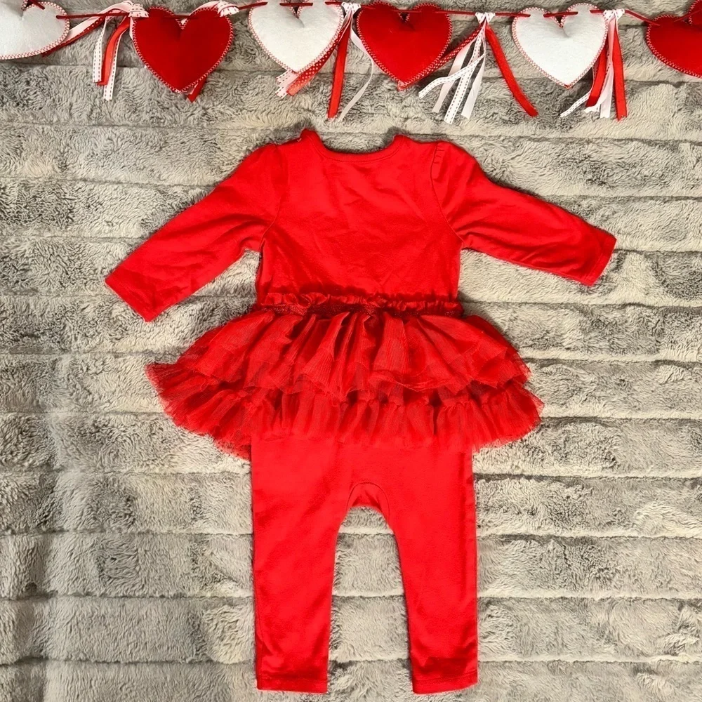 6-9 Months Cat & Jack Red Tutu Long Sleeve Bodysuit With Heart Detail